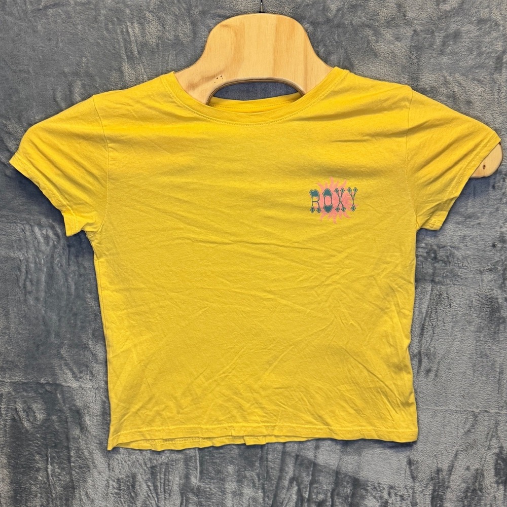2104 | Roxy Girl Surf Graphic Wave Hibiscus Tee Yellow L 12/14